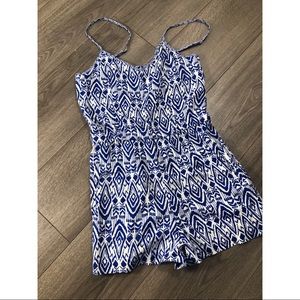 American Eagle Blue/White Tribal Print Romper (S)